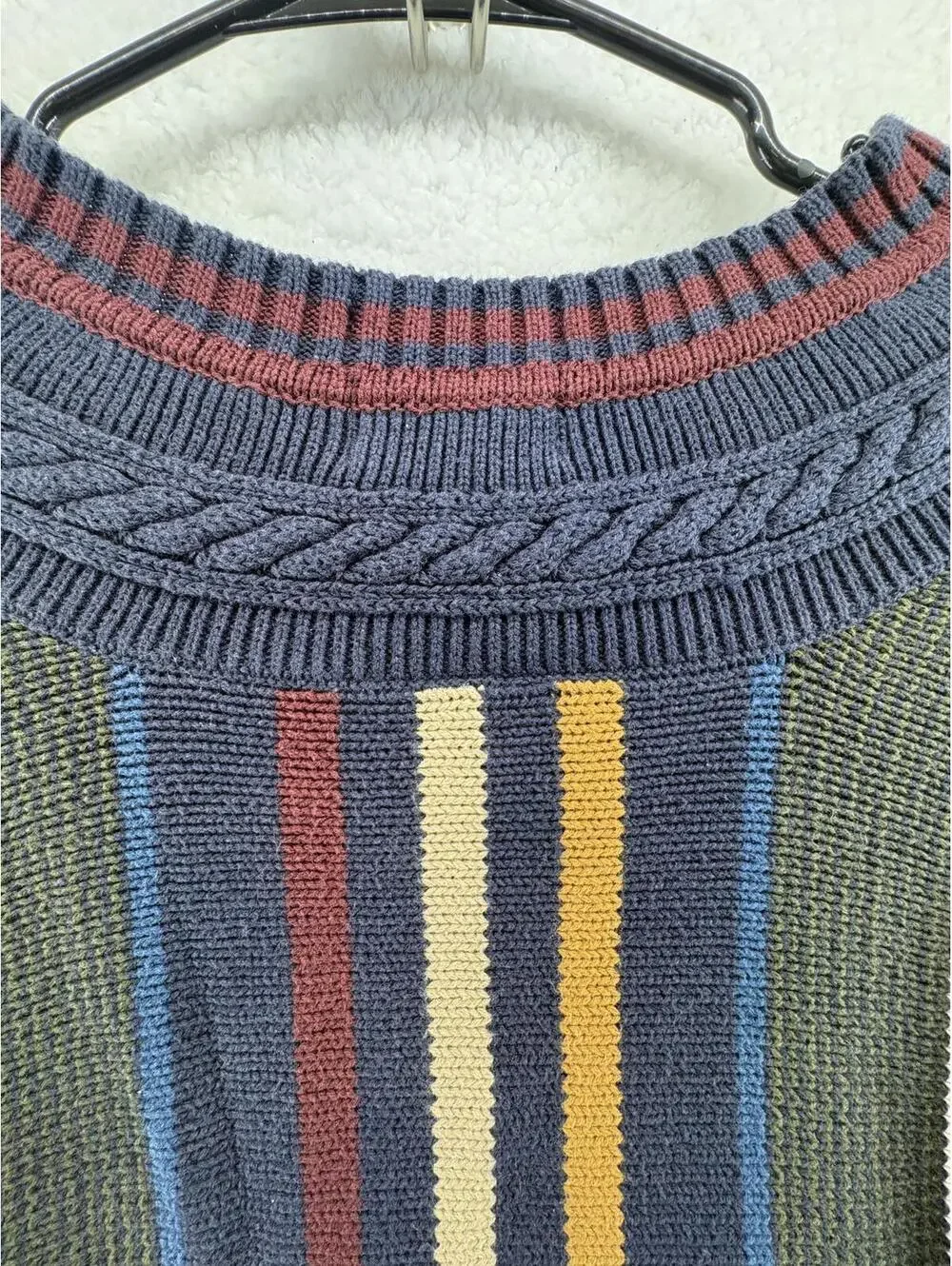 Vintage Cricket Cable Knit Sweater Mens XL Hand Framed Stripe 90s Preppy V Neck